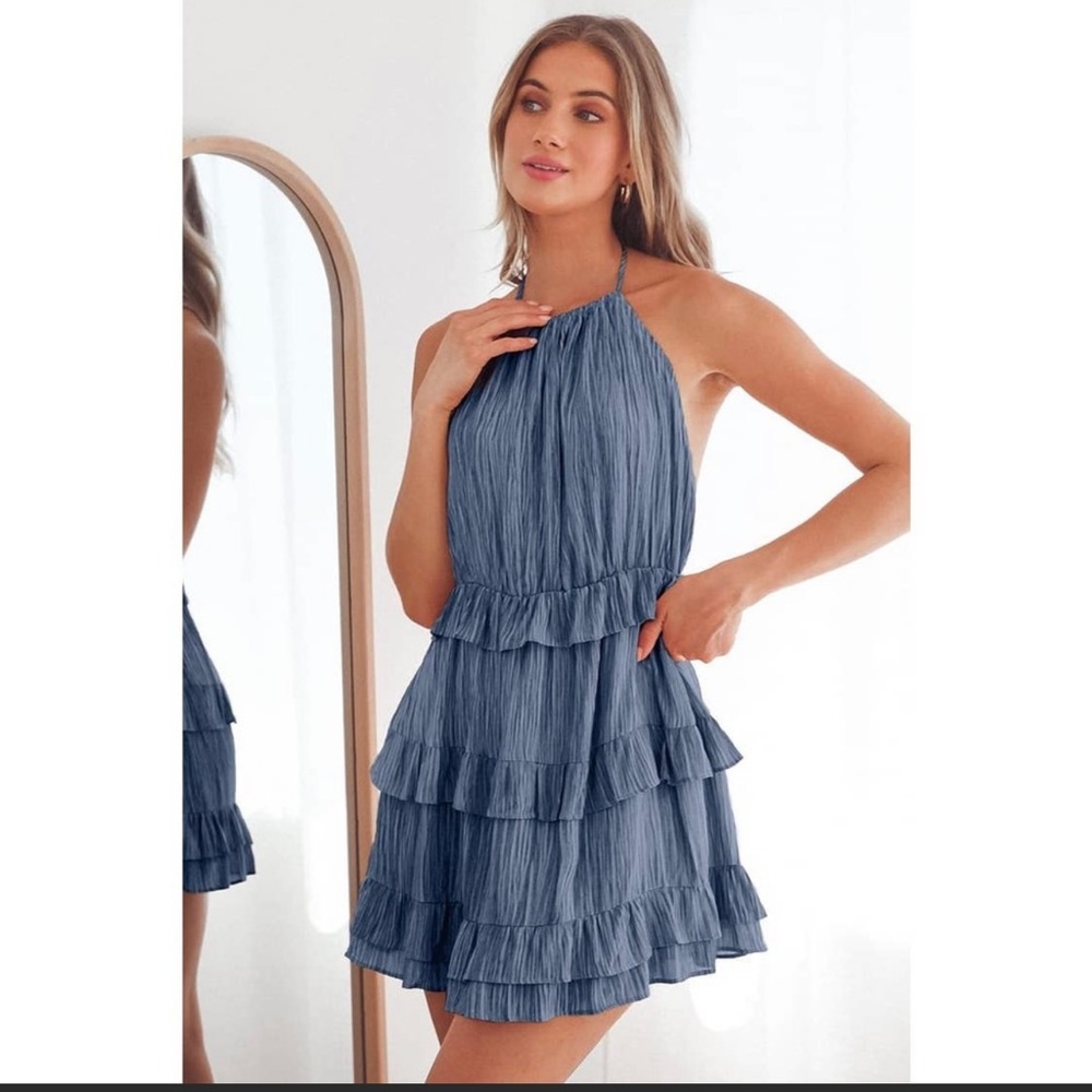 Lulus Downright Darling Light Blue Halter Mini Dress Women's Size Large L